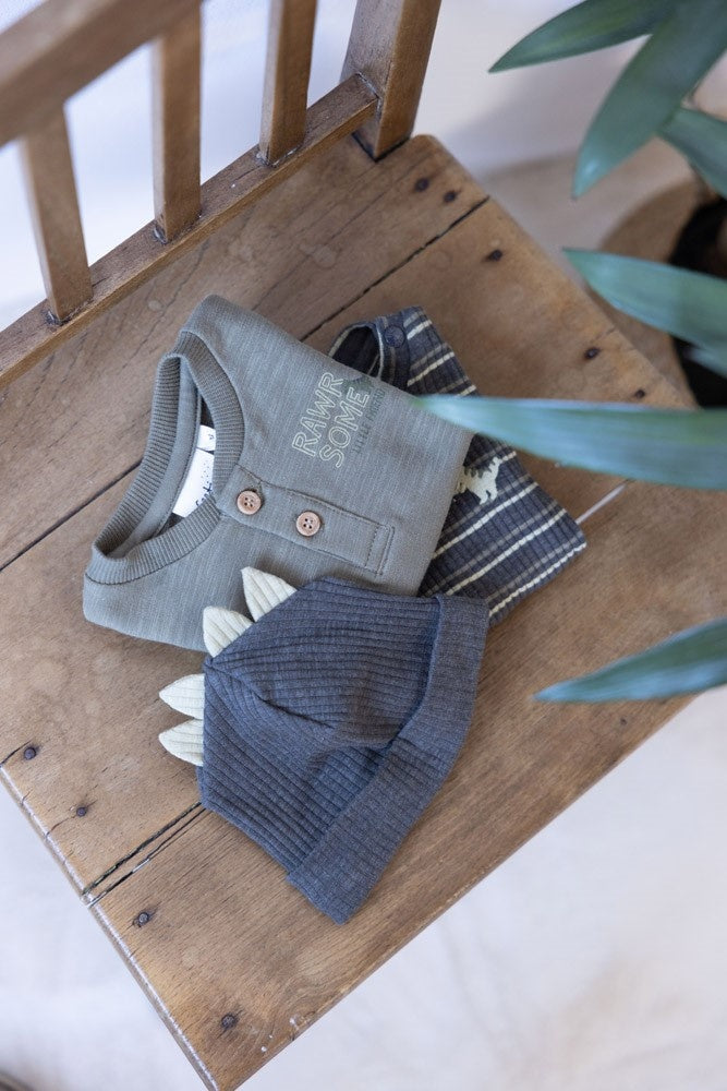 Longsleeve rib met streep Antraciet melange - Rawrsome