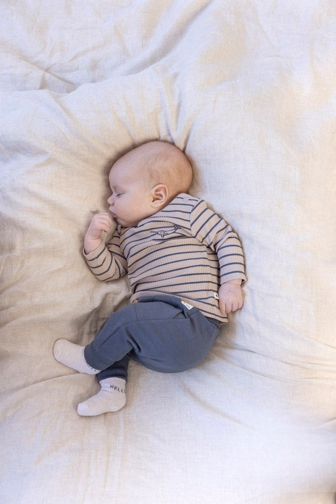 Longsleeve rib met streep Taupe - Narwal