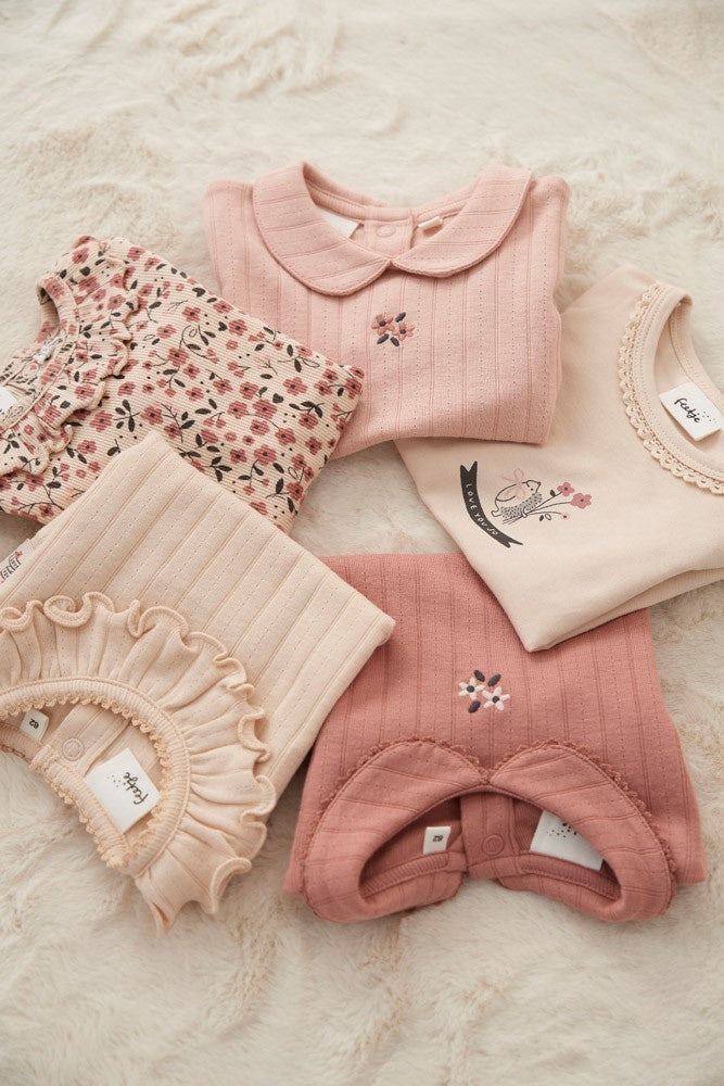 Longsleeve pointelle rib Roze - Woodland Bloom