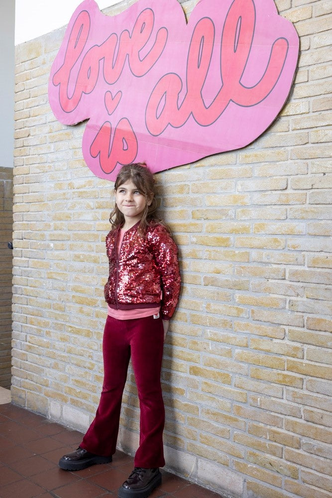 Flared broek velours rib Bordeaux - Queen Of Hearts