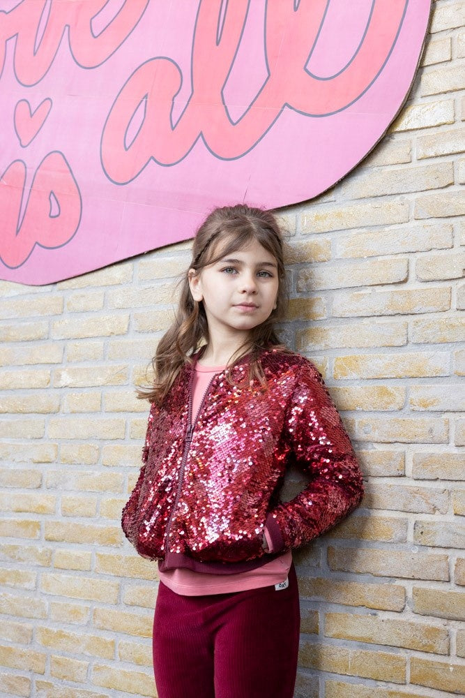 Pailetten bomberjack Bordeaux - Queen Of Hearts