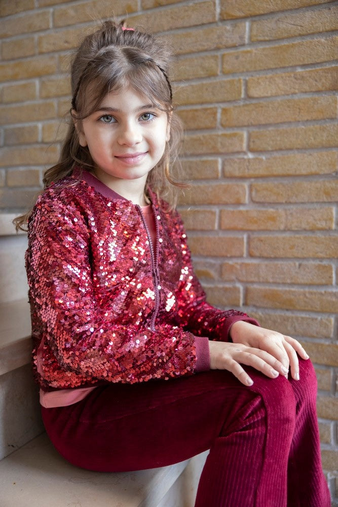 Flared broek velours rib Bordeaux - Queen Of Hearts