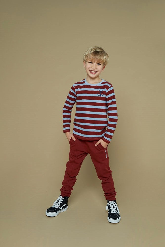 Longsleeve rib met streep Bordeaux - Waves and Whales