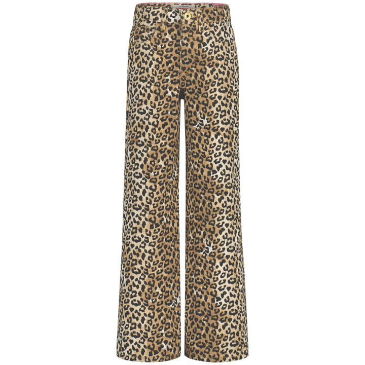 Spijkerbroek Cassie leopard Sand Animal Extra wide leg