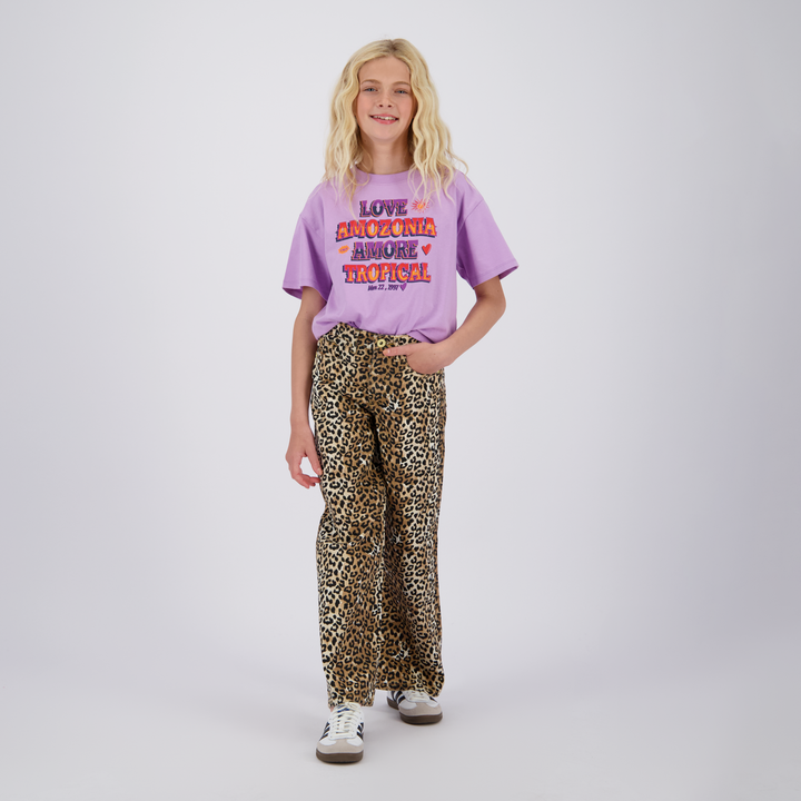 Spijkerbroek Cassie leopard Sand Animal Extra wide leg