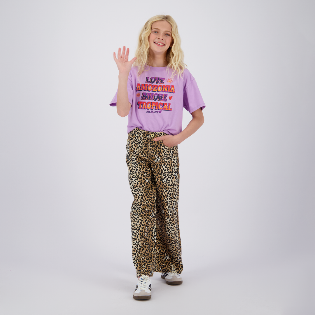 Spijkerbroek Cassie leopard Sand Animal Extra wide leg