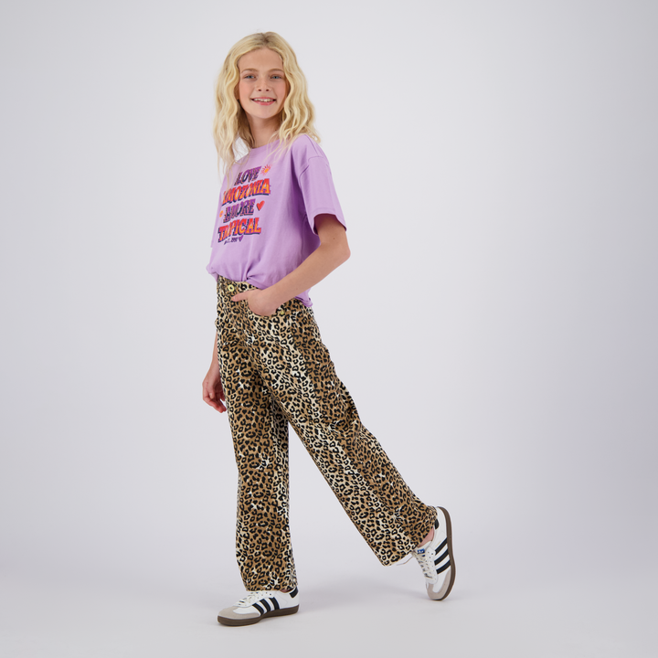 Spijkerbroek Cassie leopard Sand Animal Extra wide leg