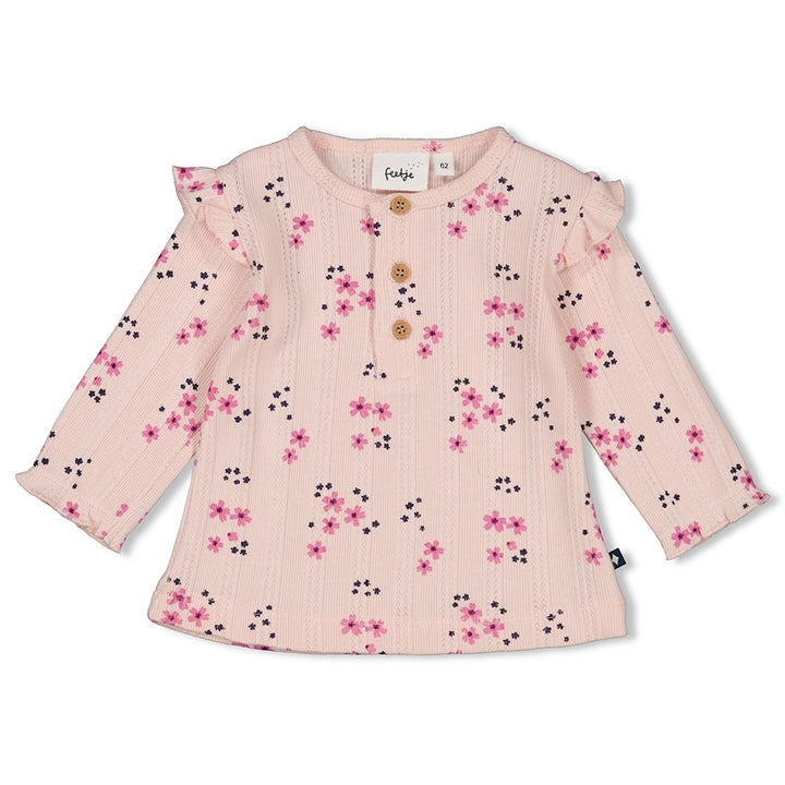 Longsleeve ajour rib l.Roze - Midnight Flowers