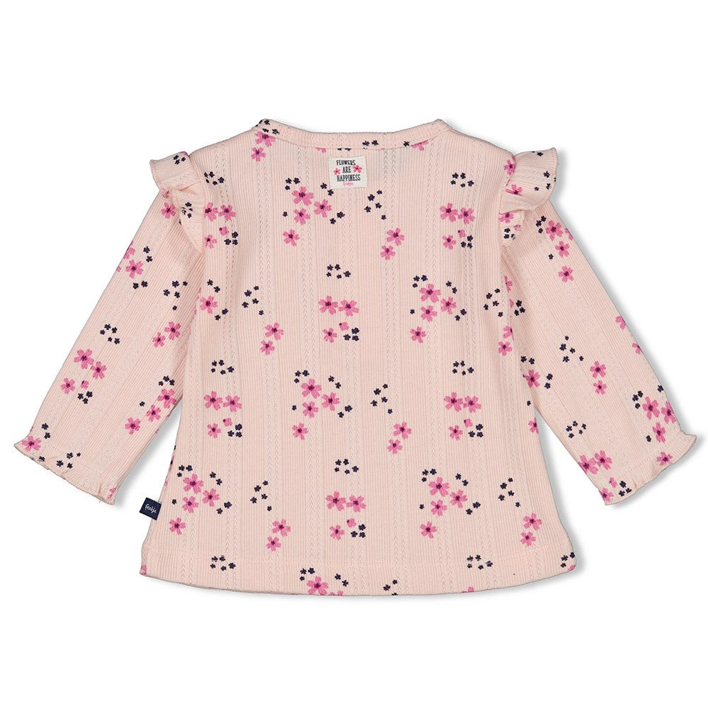 Longsleeve ajour rib l.Roze - Midnight Flowers