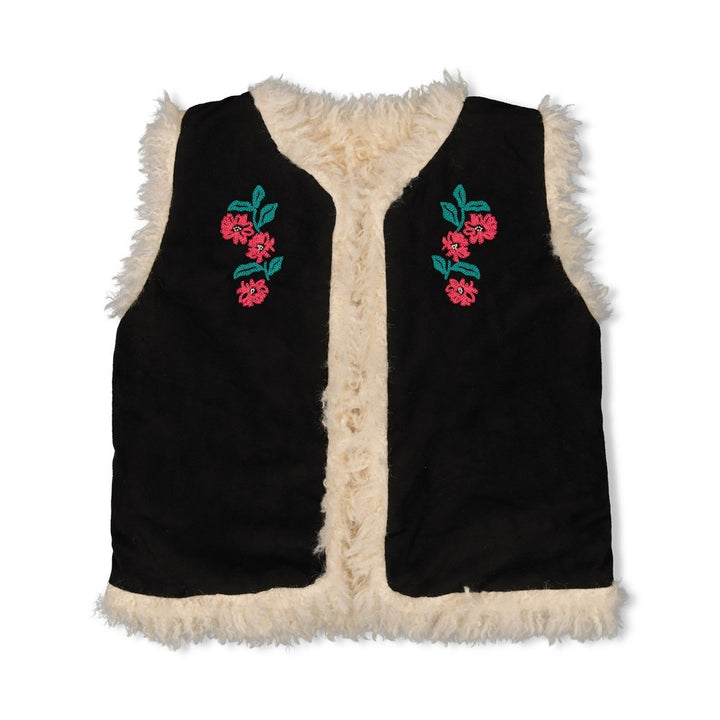 Omkeerbaar gilet sude look teddy Antraciet - Girls Club