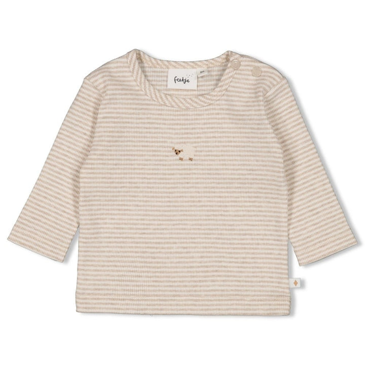 Longsleeve rib met streep Taupe melange - Sleepy Sheepy