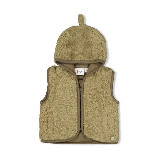 Bouclé-Weste mit Kapuze Grün - Rawrsome