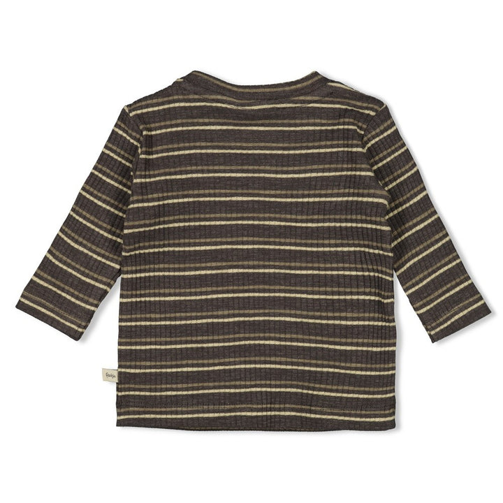 Longsleeve rib met streep Antraciet melange - Rawrsome