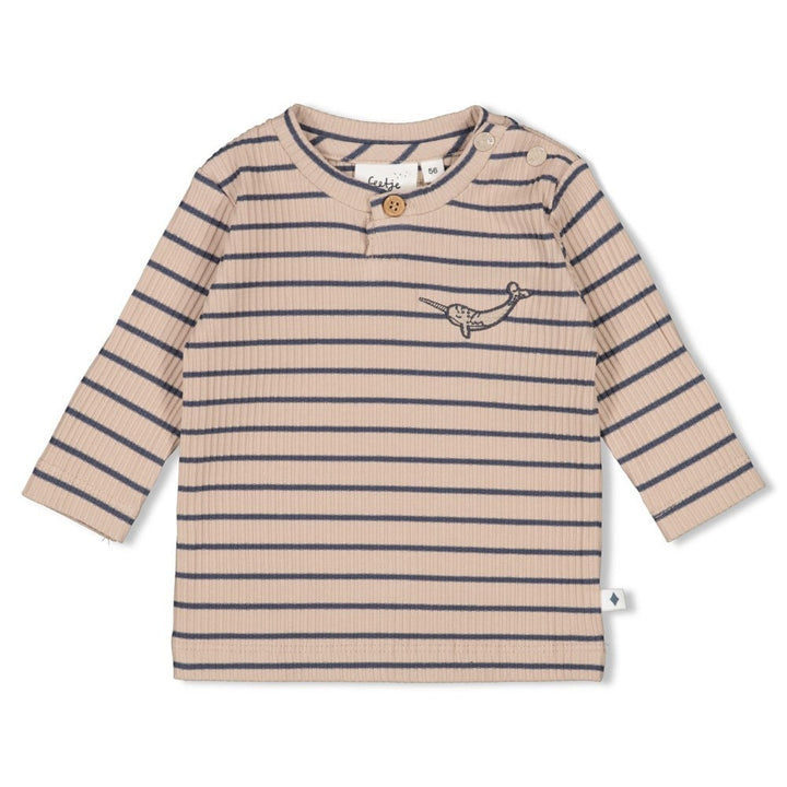 Longsleeve rib met streep Taupe - Narwal