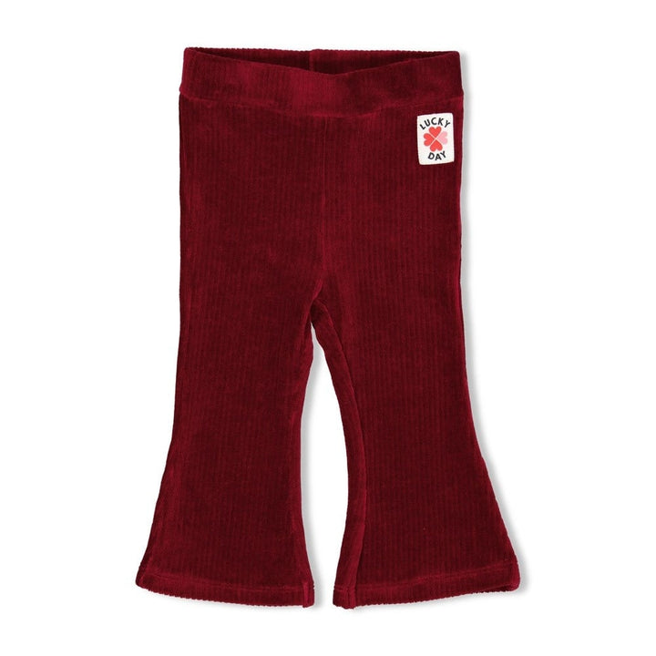 Flare broek velours rib Bordeaux - Queen of Hearts