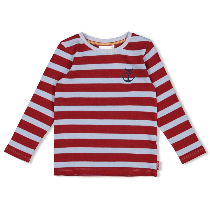 Longsleeve rib met streep Bordeaux - Waves and Whales