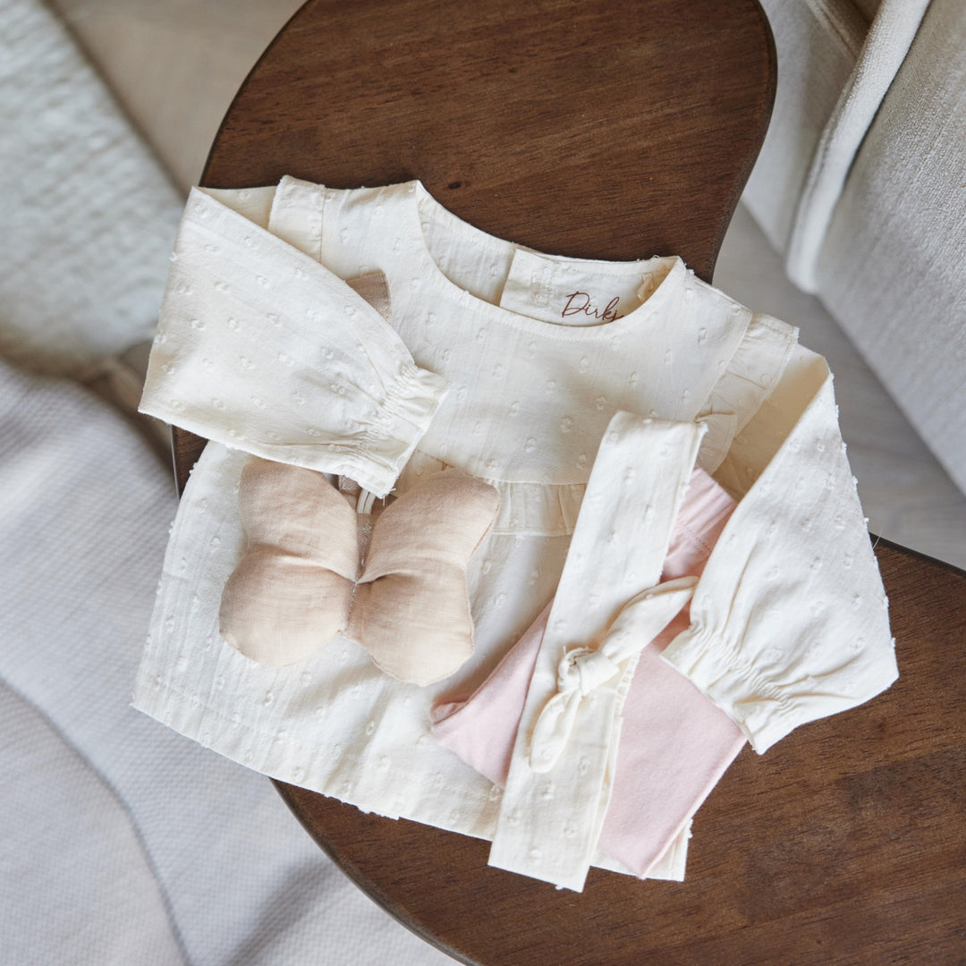 Blouse + haarband organic cotton Off white - GIRLS 2024