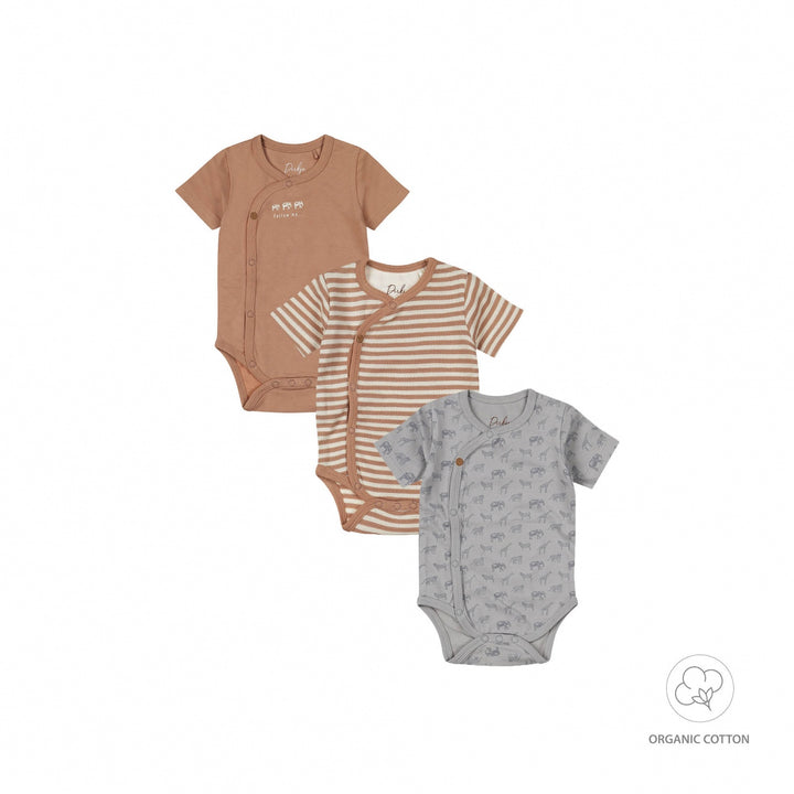 Romper 3 - pack korte mouw organic cotton Multi colour - BOYS 2024