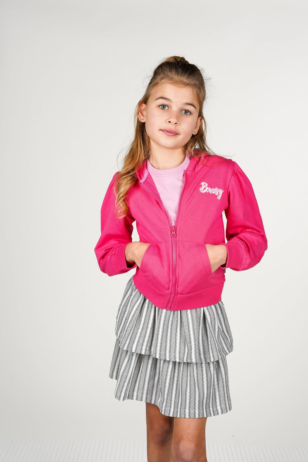 Kids vest Coco hooded cardigan with zipper Fandango Pink