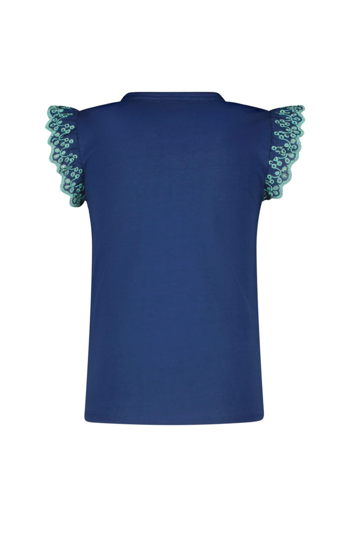 Kinder T-Shirt Taria T-Shirt mit besticktem Ärmel See Blau