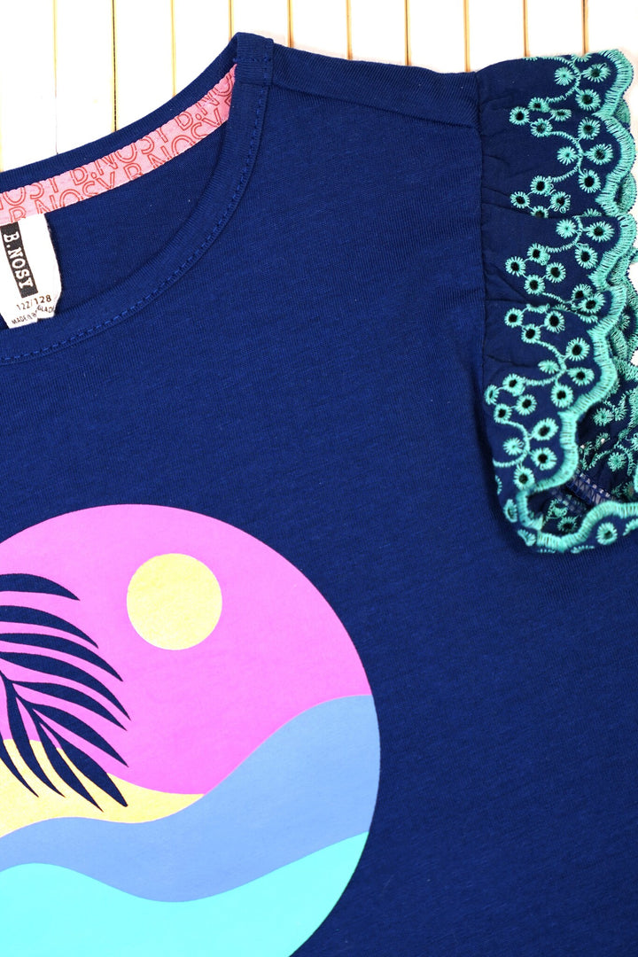 Kinder T-Shirt Taria T-Shirt mit besticktem Ärmel See Blau