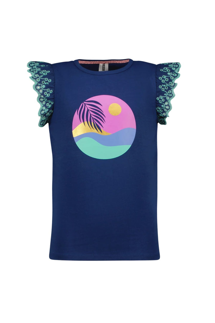 Kinder T-Shirt Taria T-Shirt mit besticktem Ärmel See Blau