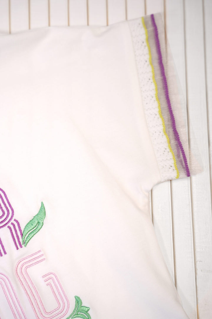 Kids T - shirt Tanja top with fancy sleeve - end Cotton