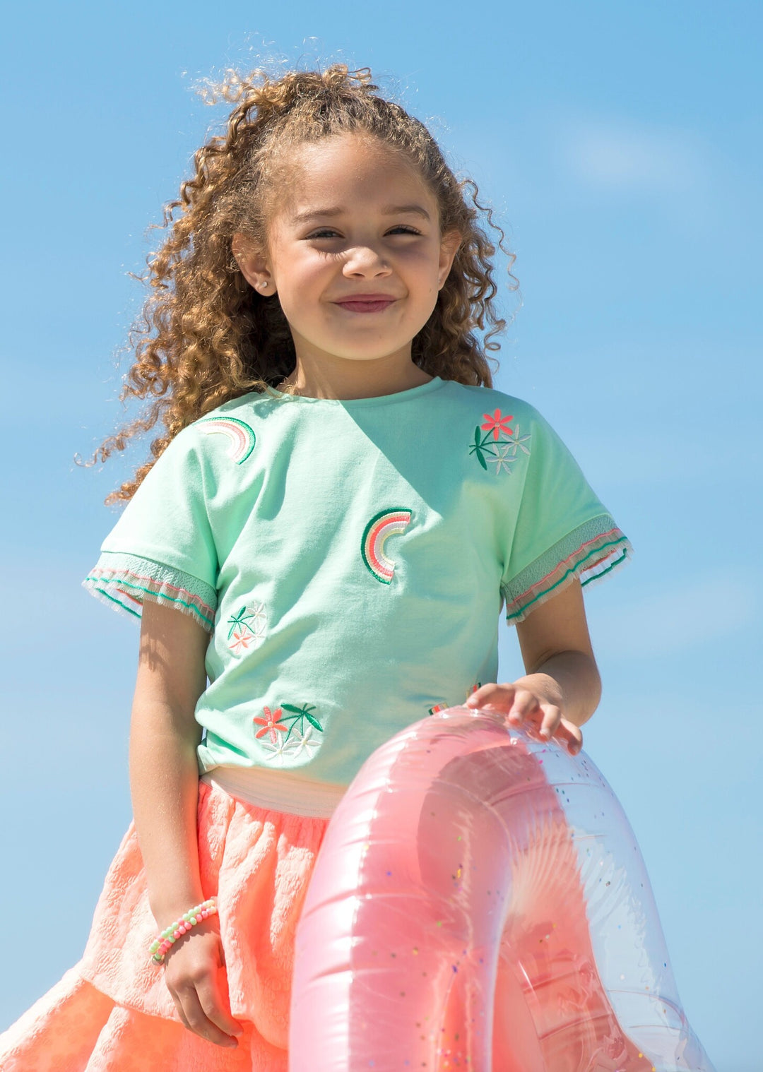 Kinder T-Shirt Tanja Top mit ausgefallenem Ärmel - Ende Ice Green