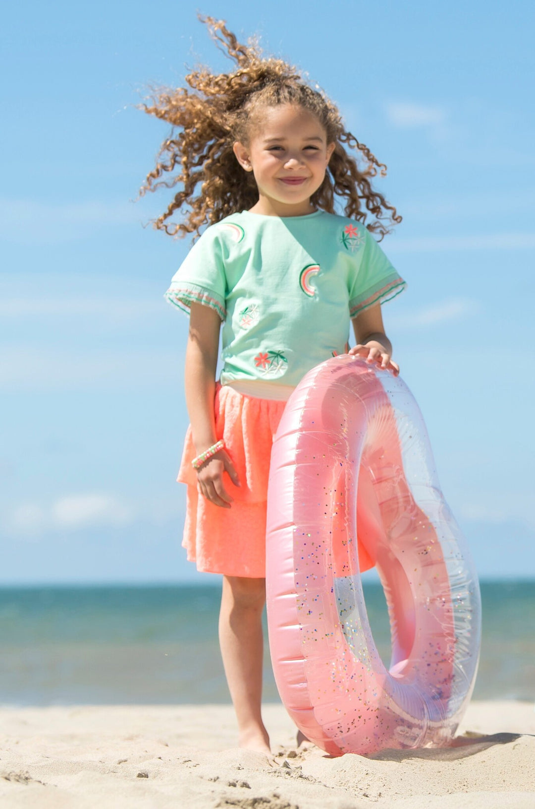 Kinder T-Shirt Tanja Top mit ausgefallenem Ärmel - Ende Ice Green