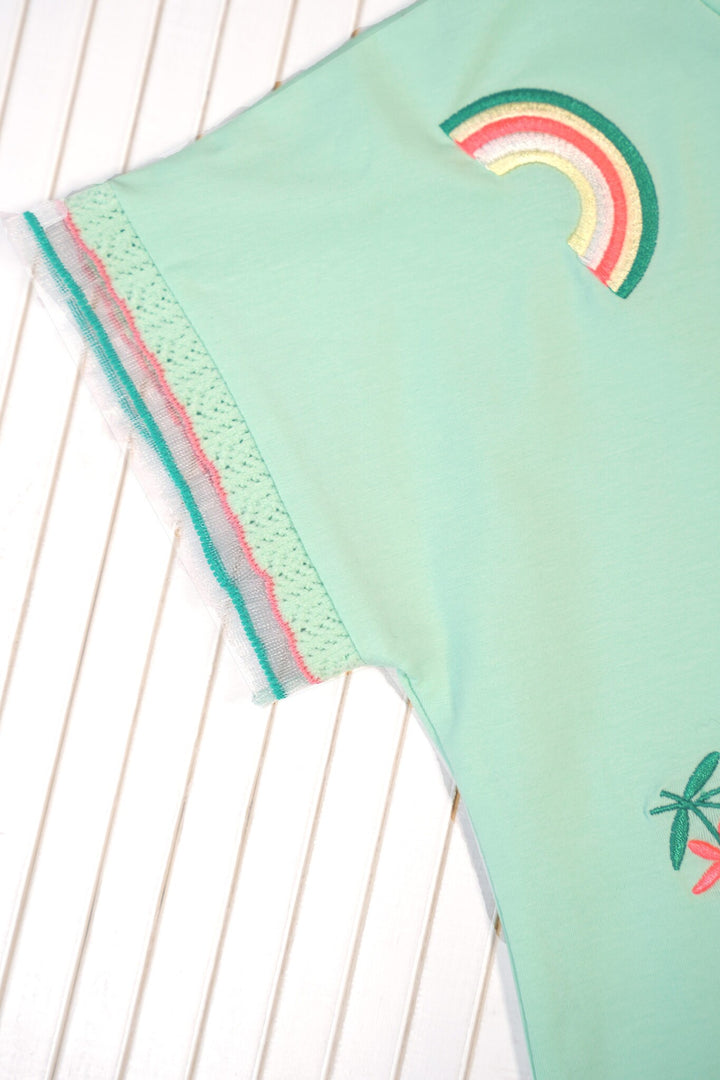 Kinder T-Shirt Tanja Top mit ausgefallenem Ärmel - Ende Ice Green