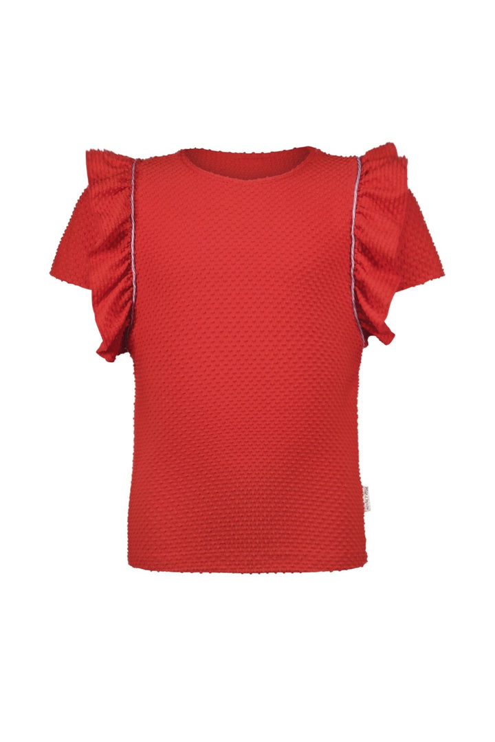 Kinder T-Shirt Teddie gepunktetes Jersey T-Shirt mit Rüschendetail tomatenrot