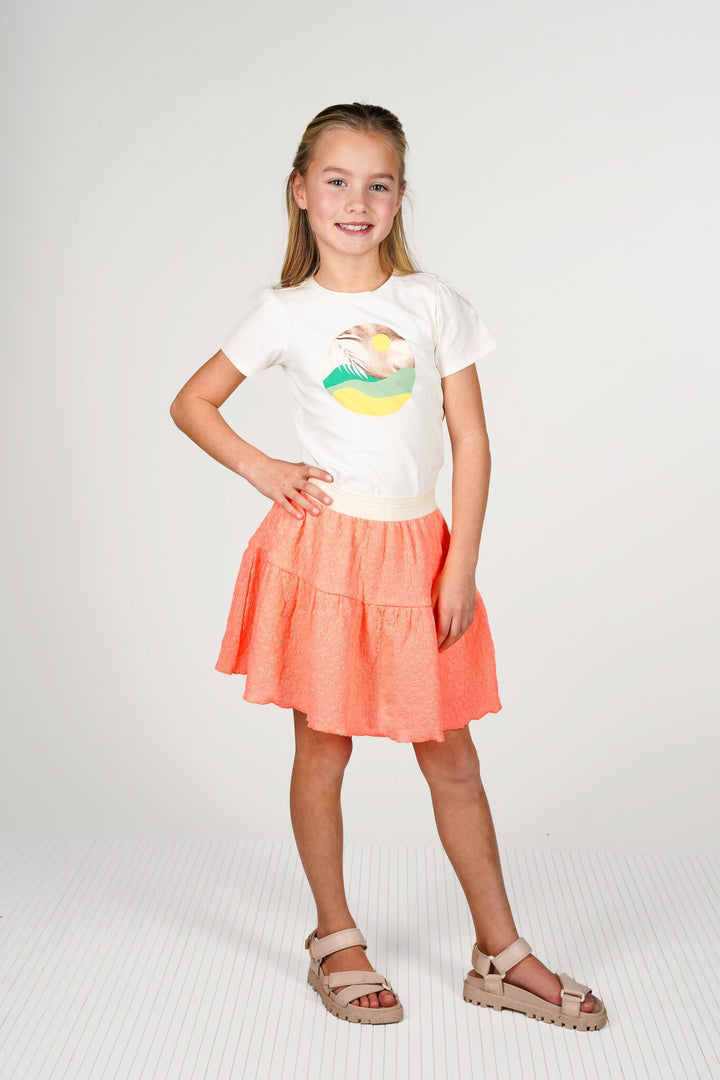 Kids rok Romy flower fabric 2 - layer skirt Neon blush