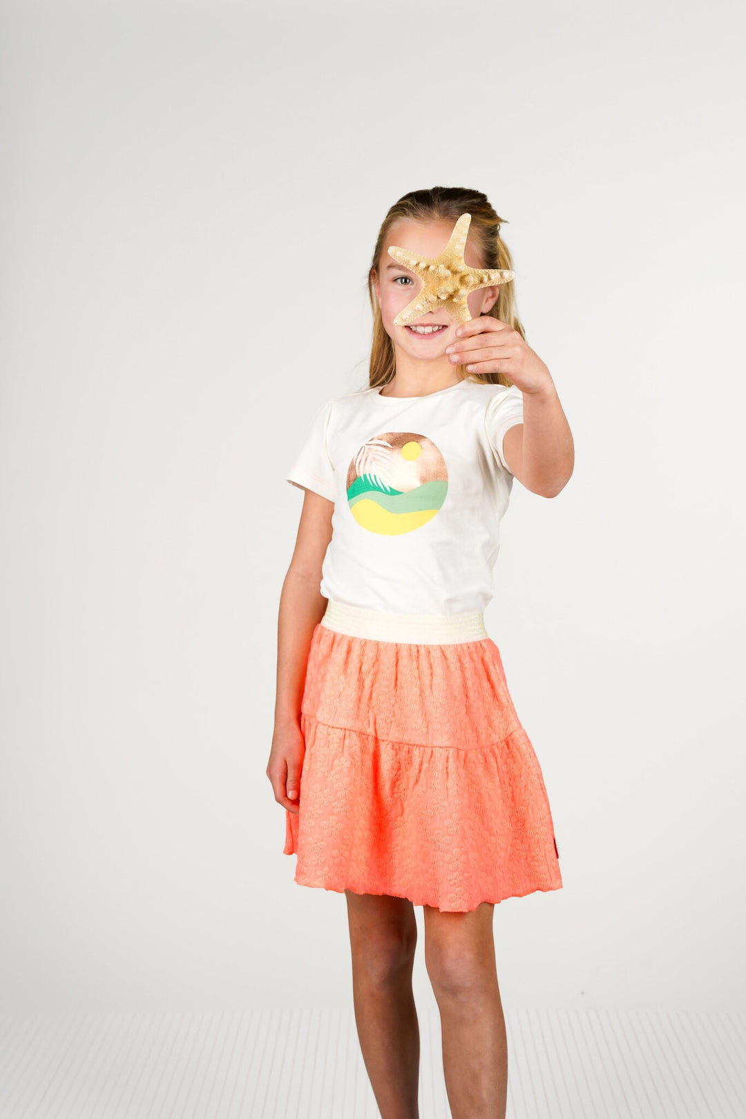 Kids rok Romy flower fabric 2 - layer skirt Neon blush