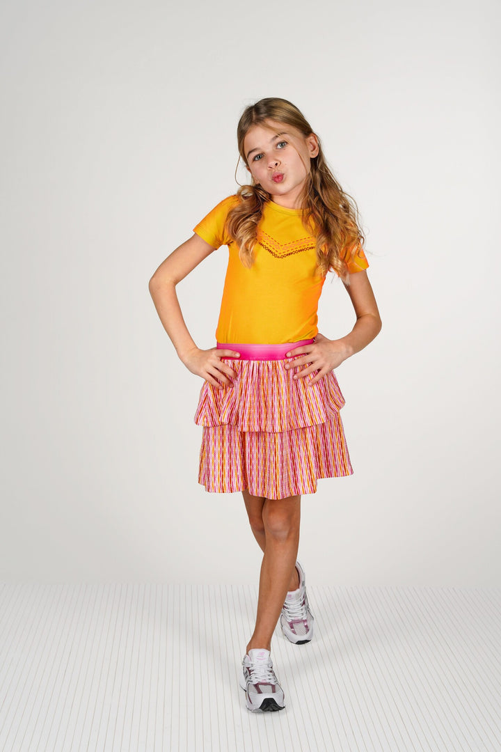 Kinderkleid Donna Kleid mit bedrucktem 2-lagigem Rock Strahlendes Gelb