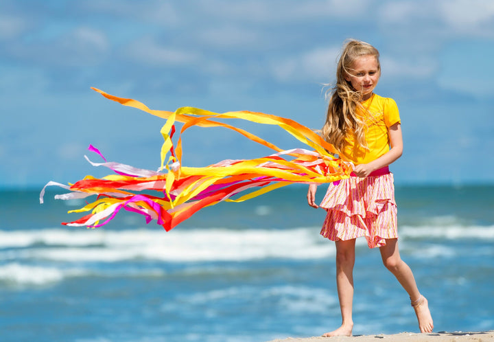 Kinderkleid Donna Kleid mit bedrucktem 2-lagigem Rock Strahlendes Gelb