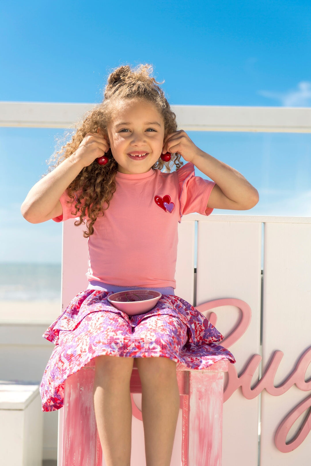 Kinderkleid Dua Kleid mit bedrucktem 2-lagigem Rock Geranienrosa