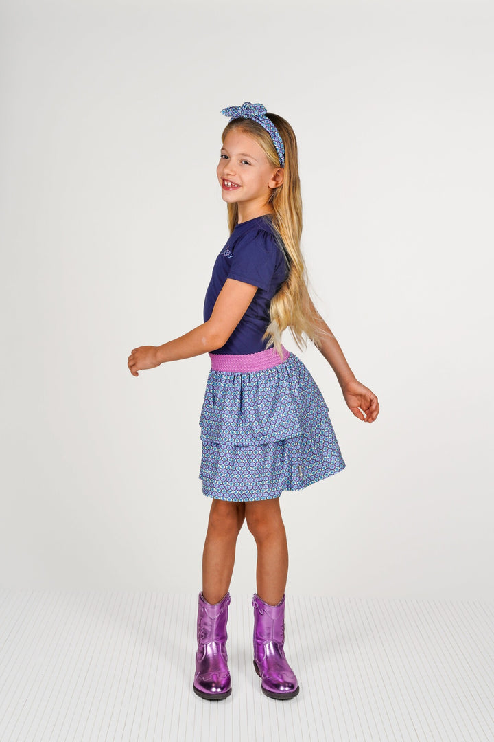 Kids jurk Dunya dress with printed 2 - layer skirt lake blue