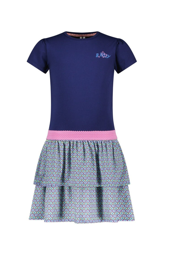 Kids jurk Dunya dress with printed 2 - layer skirt lake blue