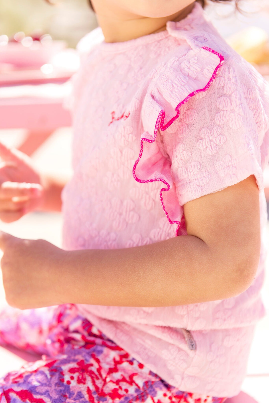 Baby T - shirt Blake mini flower top with ruffles Coral blush